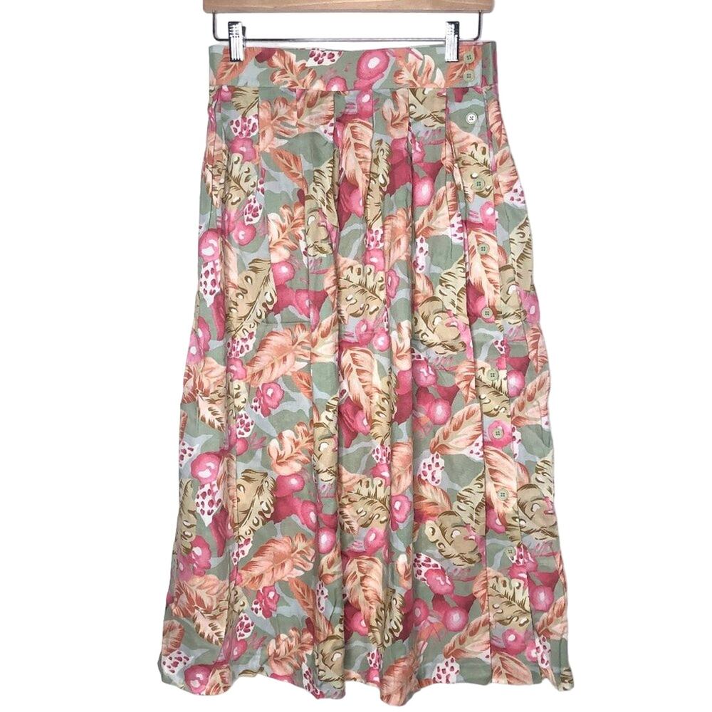 Vintage Lee David LTD. Floral/Leaf Pleated Maxi Skirt